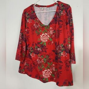The Pioneer Woman Red Floral Blouse (0309)